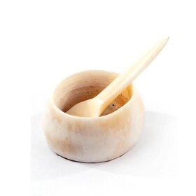 White Bone Salt Cup with Spoon
