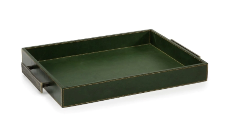 Rectangular Leather Tray Green