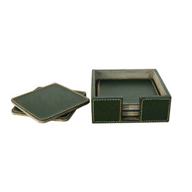 Leather Set of 6 Coasters Green