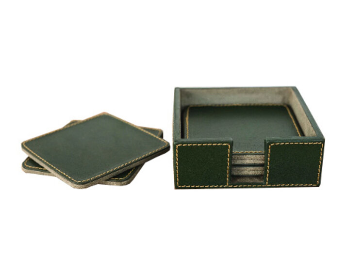 Leather Set of 6 Coasters Green