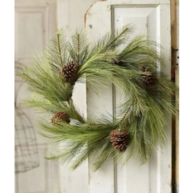 Long Needle Pine Wreath w/Cones 24"