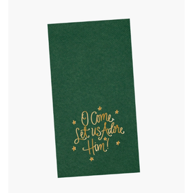 Guest Towel Napkins O Come Let us Adore Him Green