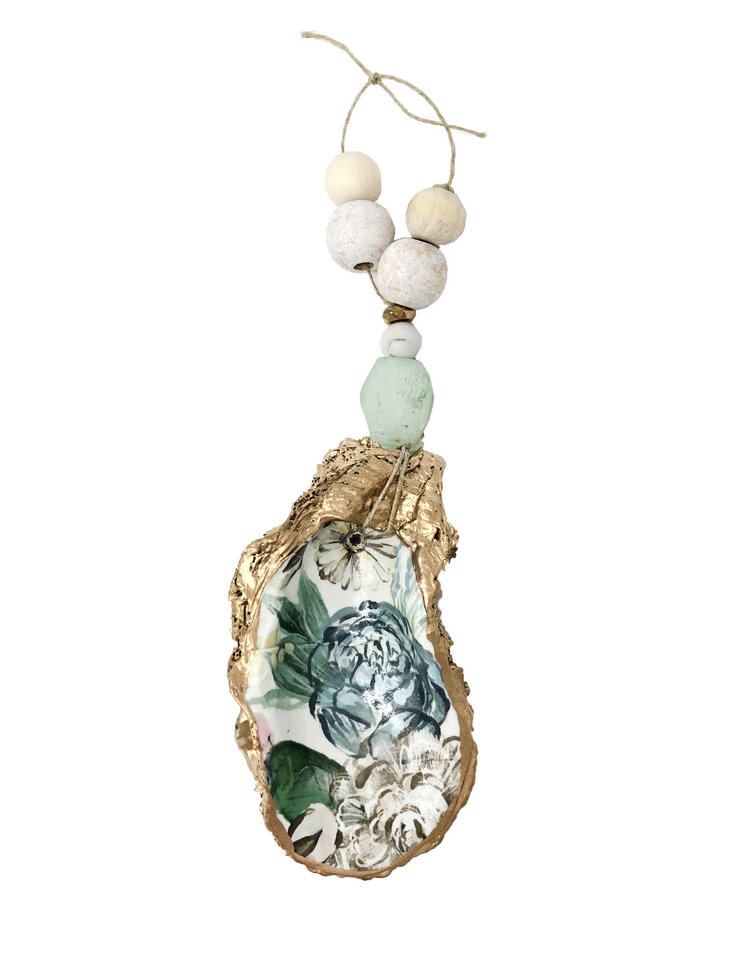 Oyster Ornament  Sage Floral