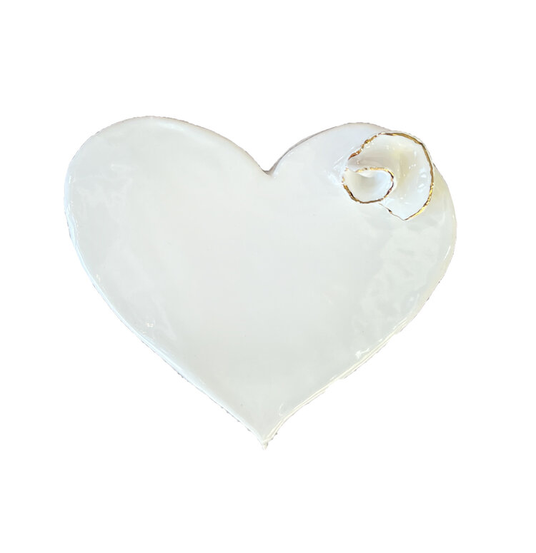 Small Flat White Heart with White Rose