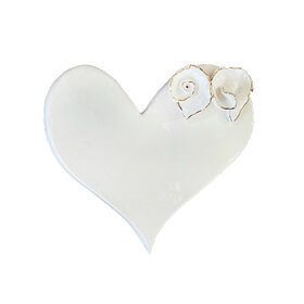Medium White Flat Heart with 2 White Roses