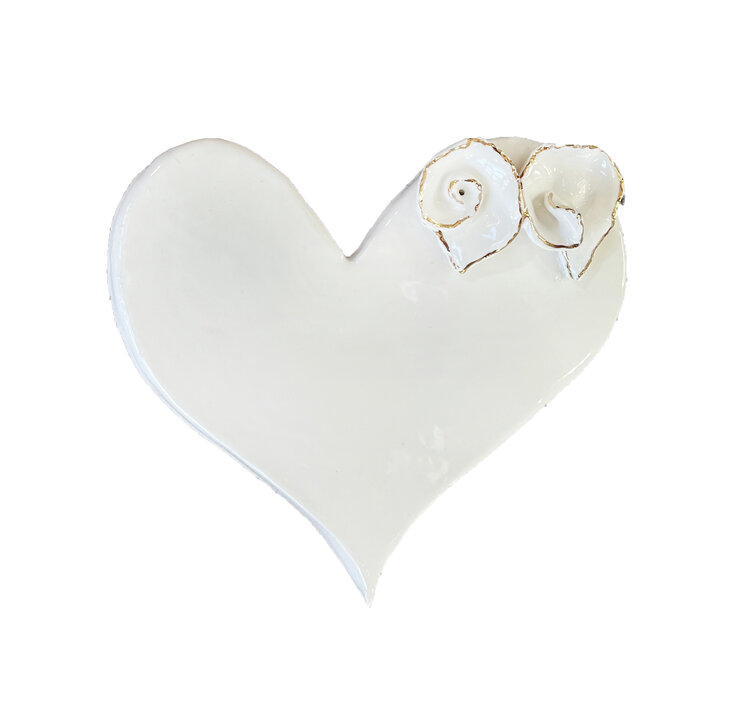 Medium White Flat Heart with 2 White Roses