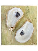 6x6 Oyster on Wood Block Green Watercolor