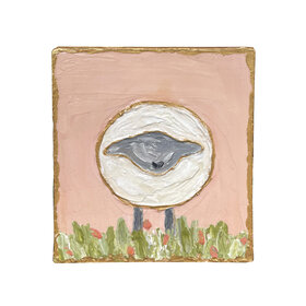 Sheep on Wood Block 5.5" Pink