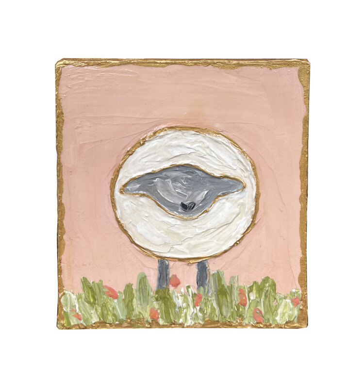 Sheep on Wood Block 5.5" Pink