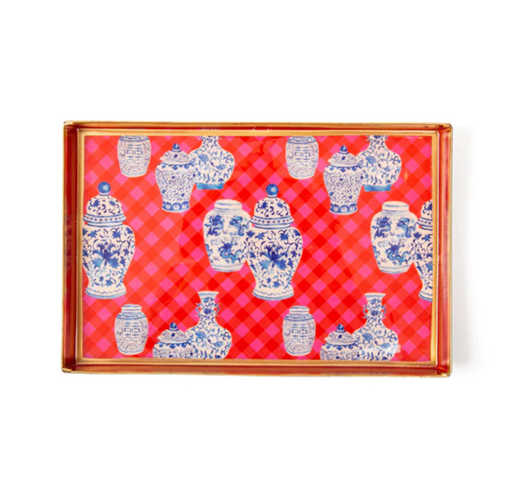 Charlotte Gingham Enameled Tray 8x12