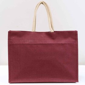 Maroon Jute Pocket Tote