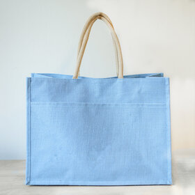 Palace Blue Jute Pocket Tote