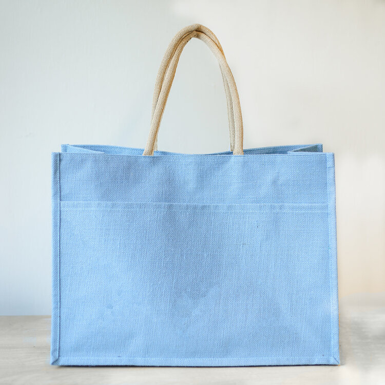 Palace Blue Jute Pocket Tote