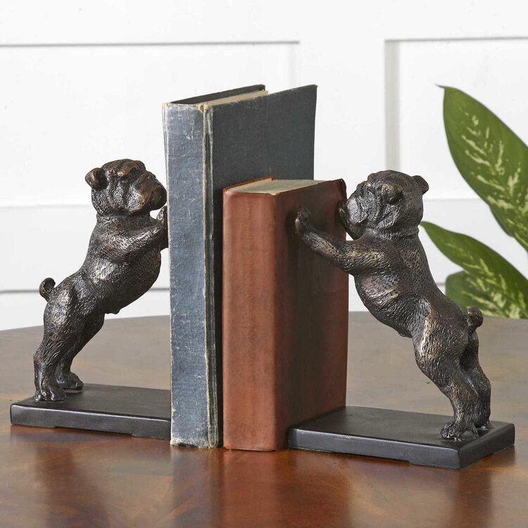 Bronze Bulldog Bookends