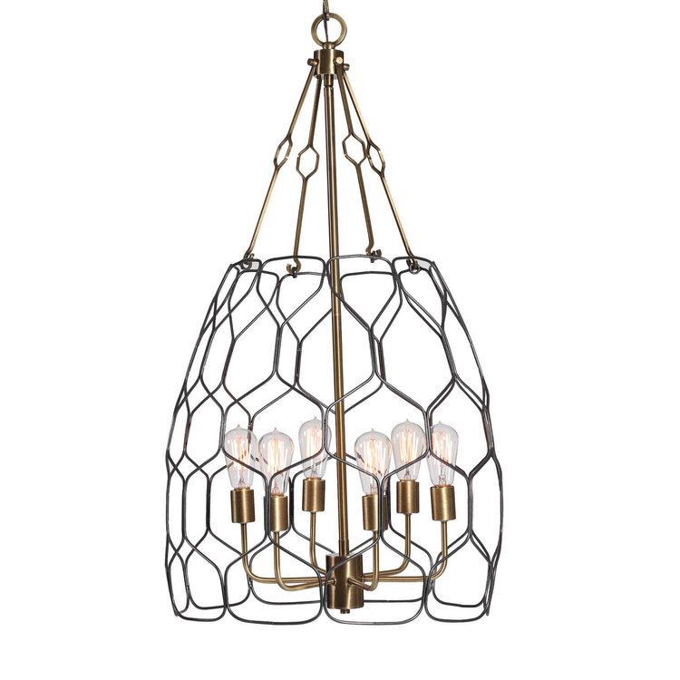 Industrial Black & Gold 6 Light Chandelier