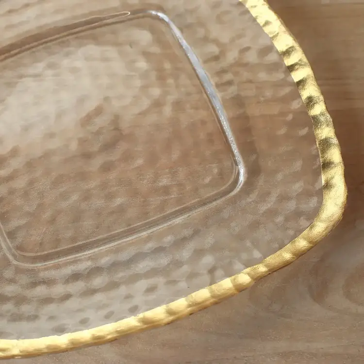 Textured Palmer Glass Plate with Gold Rim