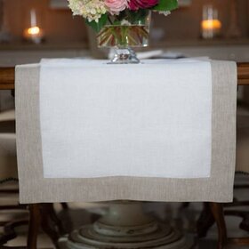 White/Flax Linen Table Runner 108"