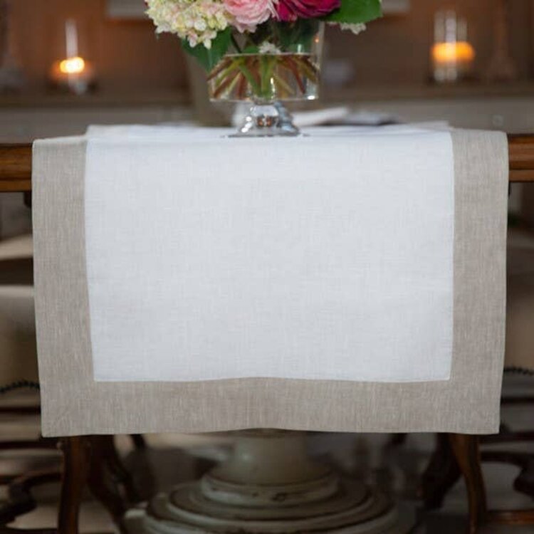 White/Flax Linen Table Runner 108"