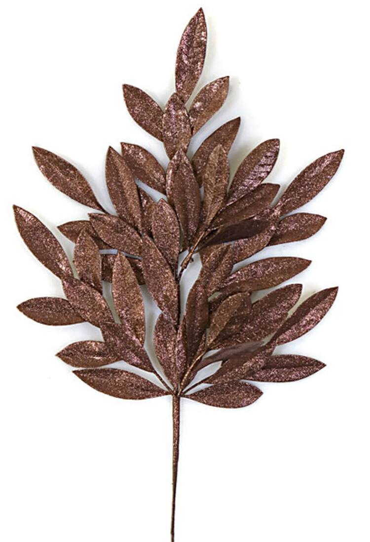 23” Glitter Bay Leaf Spray Chocolate