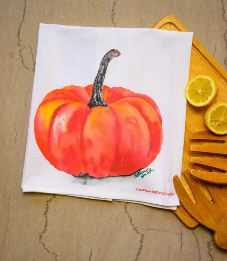 Pumpkin Watercolor Tea Towel