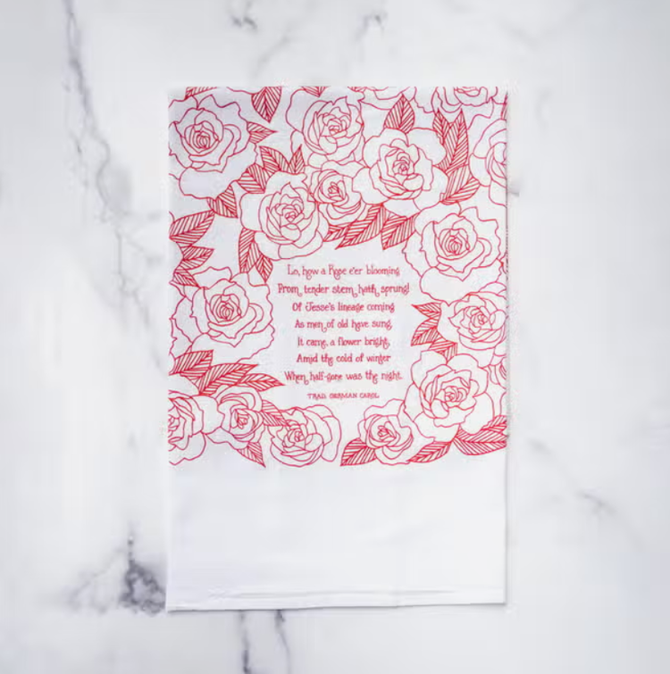 Christmas Hymn Tea Towel Lo, How a Rose Ere Blooming