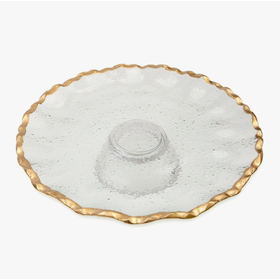 Textured Glass Cake Stand with Gold Rim