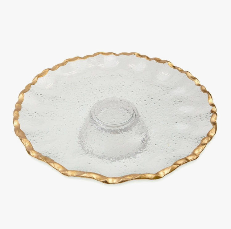 Textured Glass Cake Stand with Gold Rim