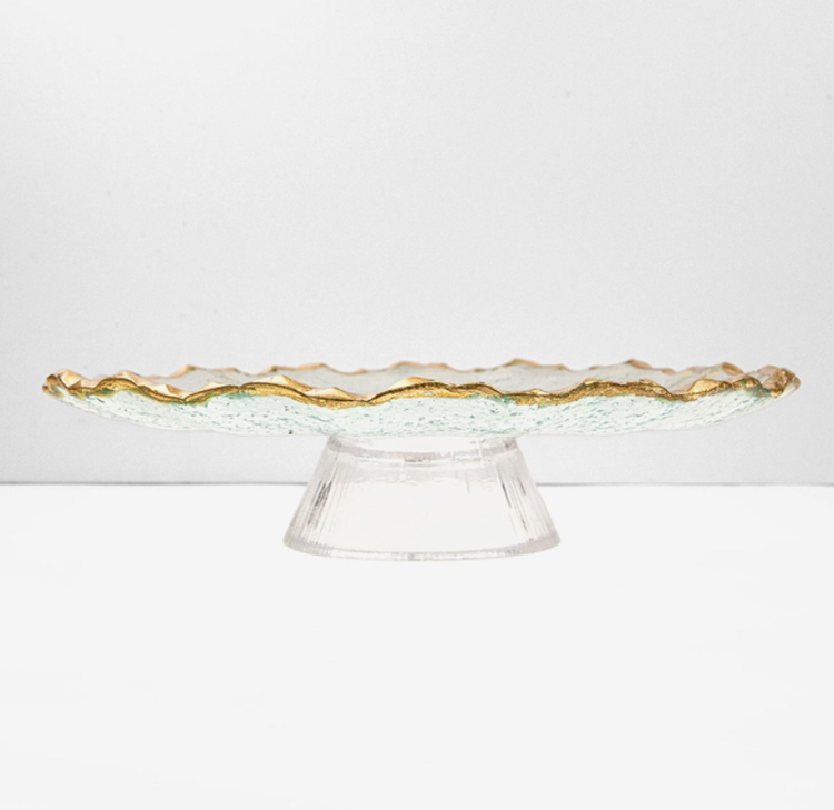 Textured Glass Cake Stand with Gold Rim