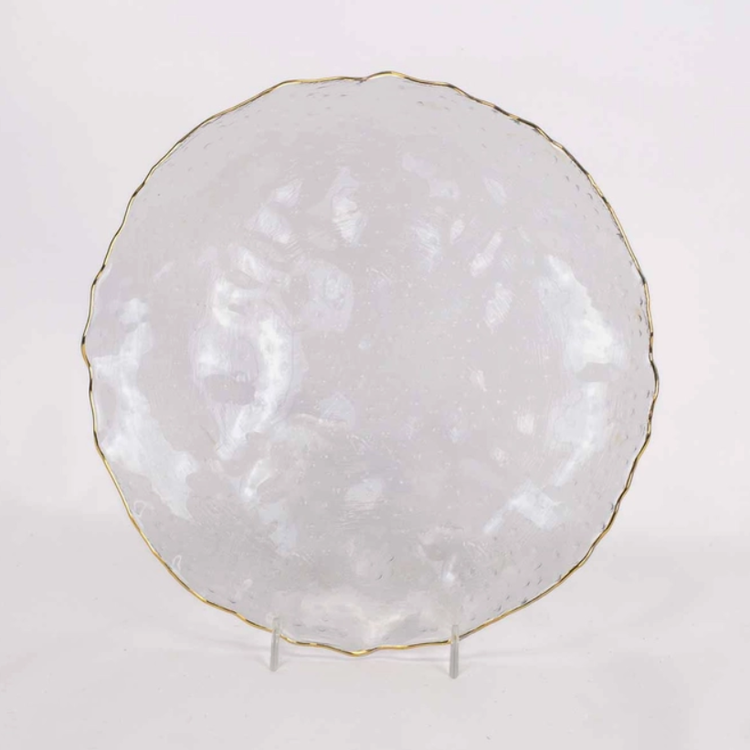 Textured Provence Glass Serving Platter with Gold Rim