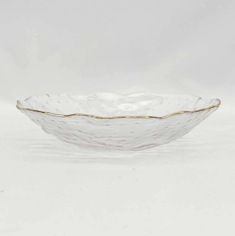 Textured Glass Serving Bowl 8" with Gold Rim