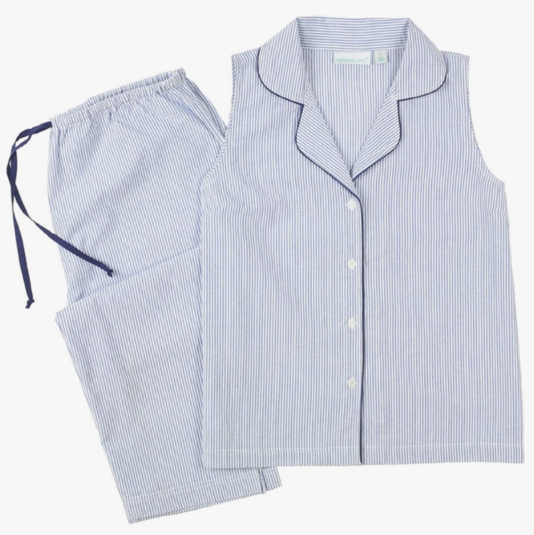 Blue Seersucker Pajama Set