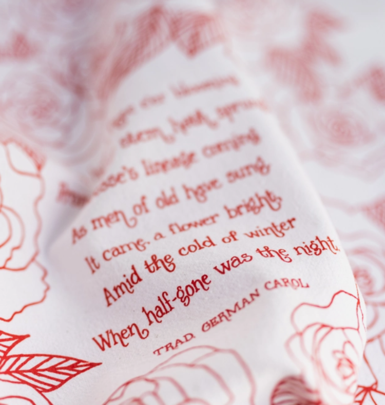 Christmas Hymn Tea Towel Lo, How a Rose Ere Blooming