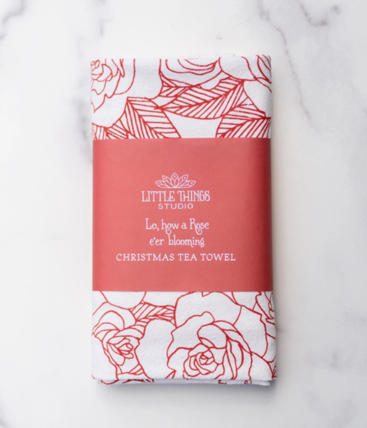 Christmas Hymn Tea Towel Lo, How a Rose Ere Blooming