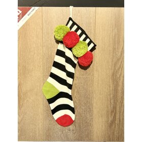 Black Stripe Pom Pom Stocking