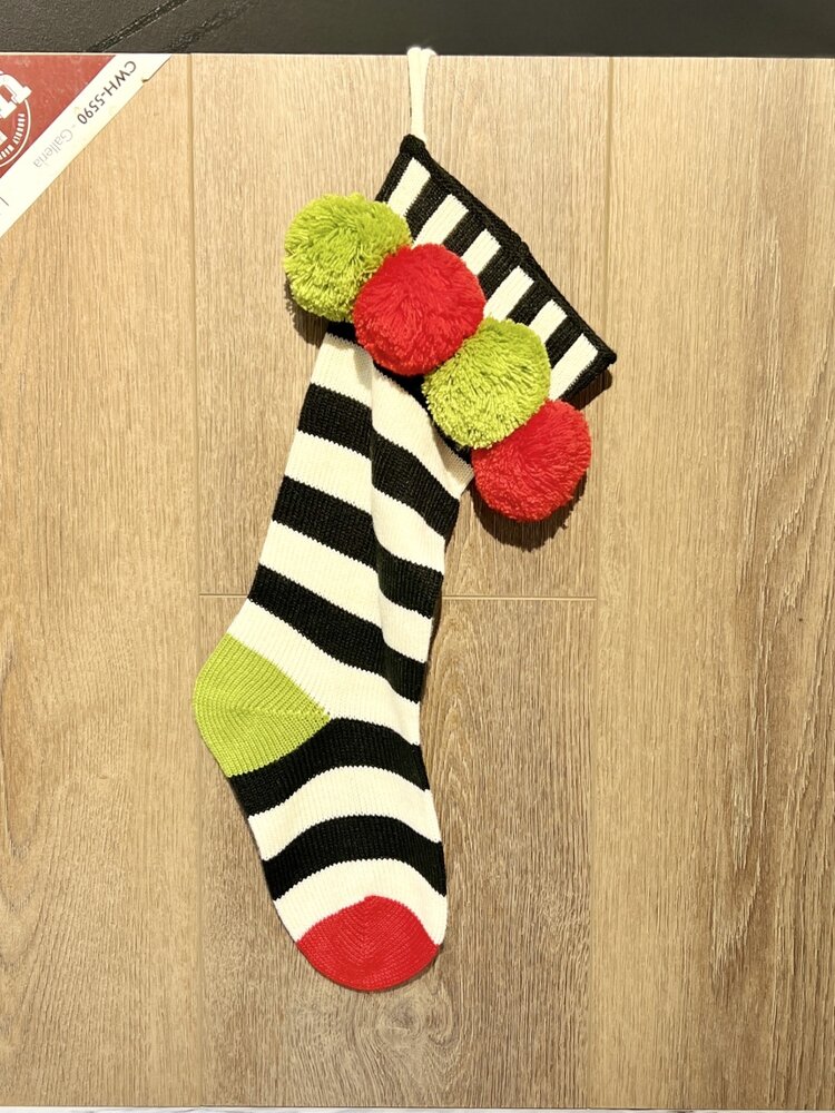 Black Stripe Pom Pom Stocking