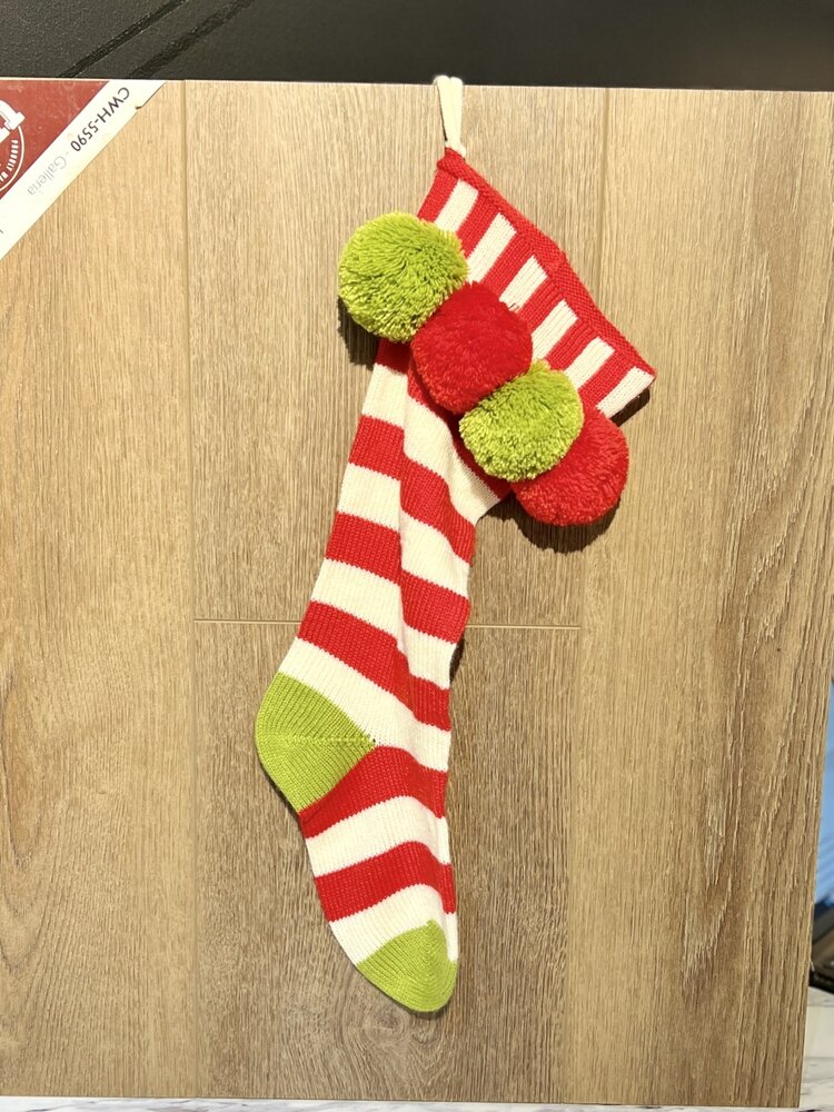 Red Stripe Pom Pom Stocking