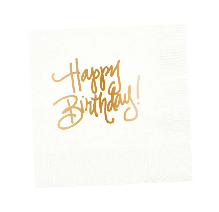 White Happy Birthday Napkins