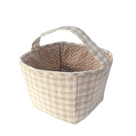 Tan Gingham Fabric Basket