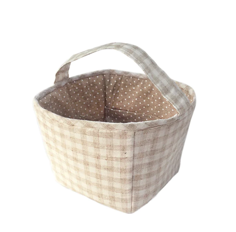 Tan Gingham Fabric Basket