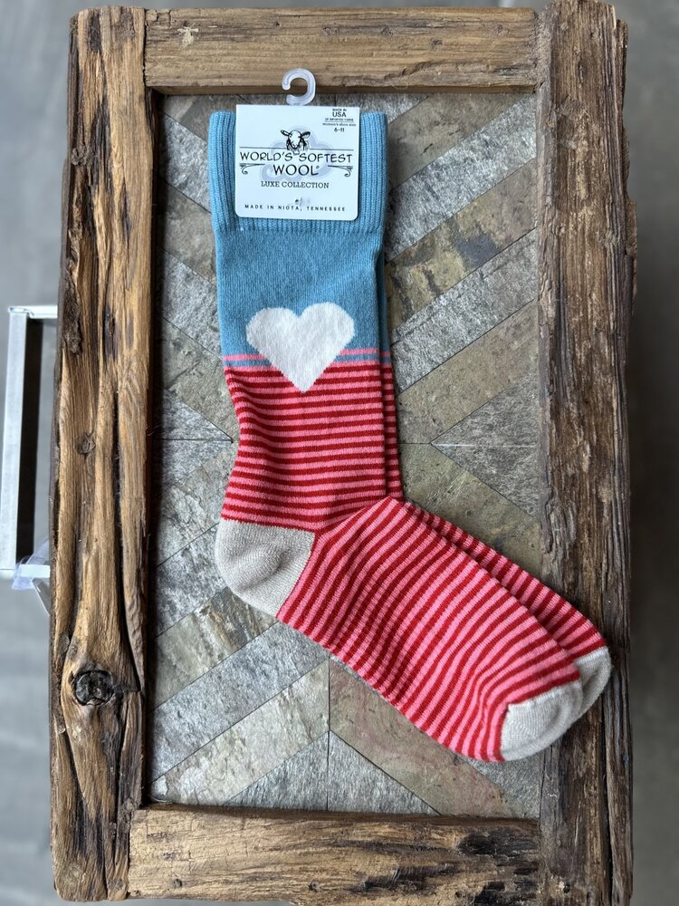 Multi Stripe Heart Crew Socks