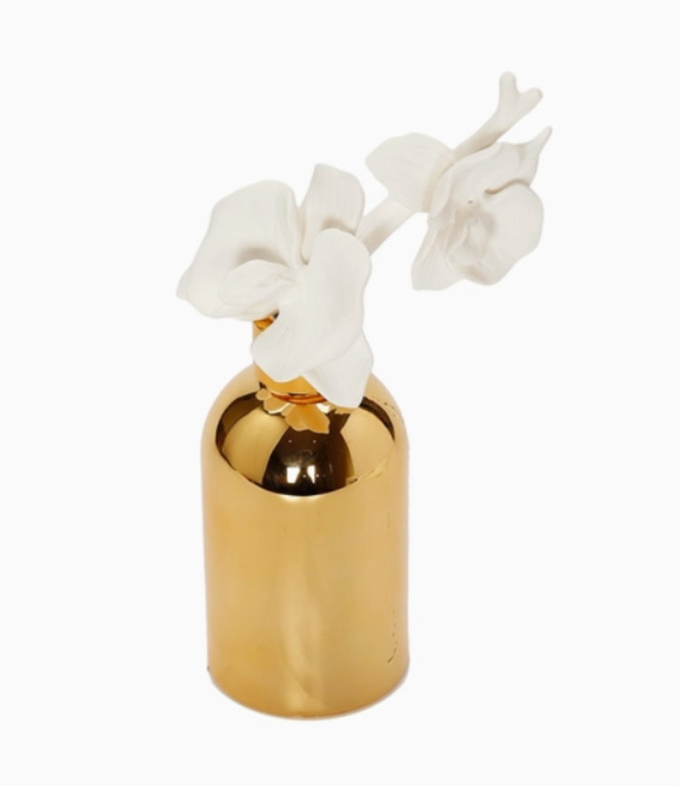 Gold Bottle Diffuser w/Gold Cap White Flower