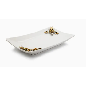 Porcelain Tray w/Gold/White Flower on Handles