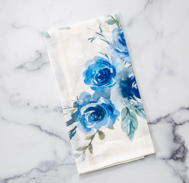 Blue Floral Watercolor Towel