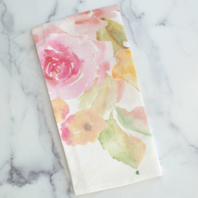 Floral Watercolor Linen Towel