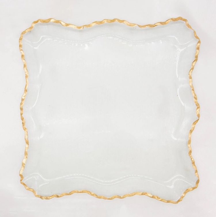 Glass/Gold Square Serving Tray