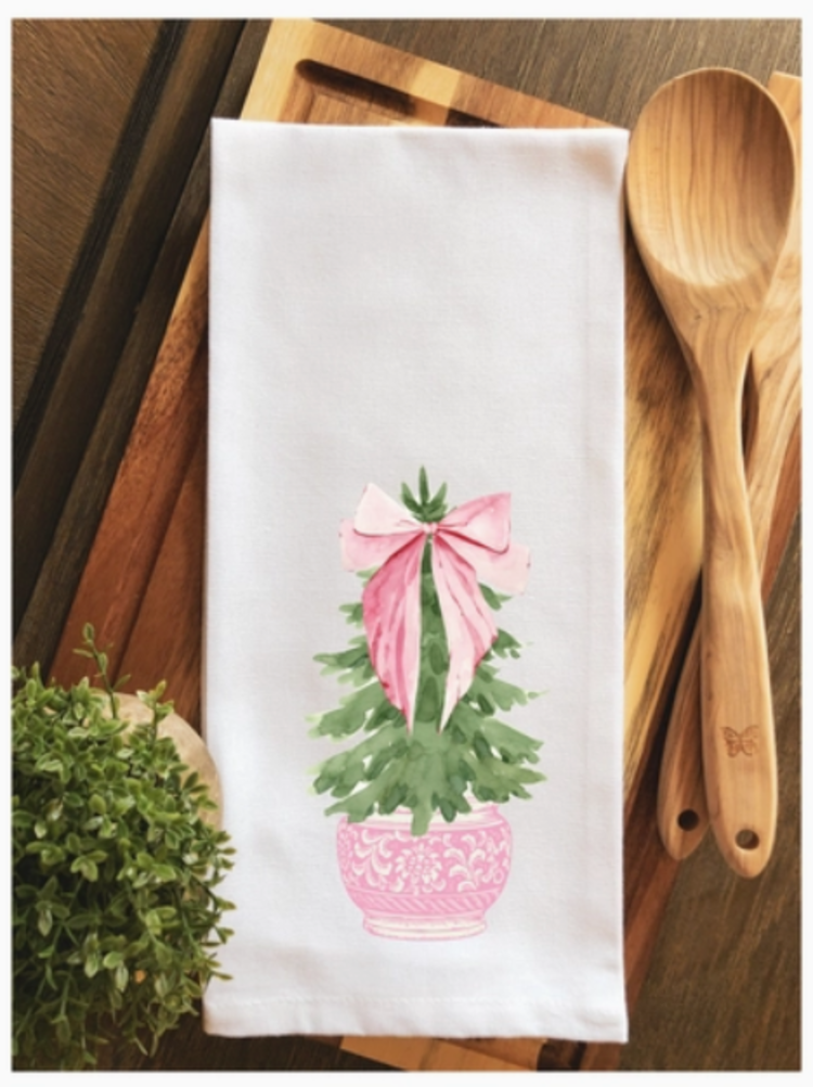 Pink Chinoiserie Christmas Tree Hand Towel