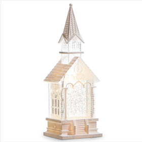 Lighted Glitter Water Church 11in