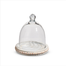 7in Whitewash Beaded Tray w Cloche