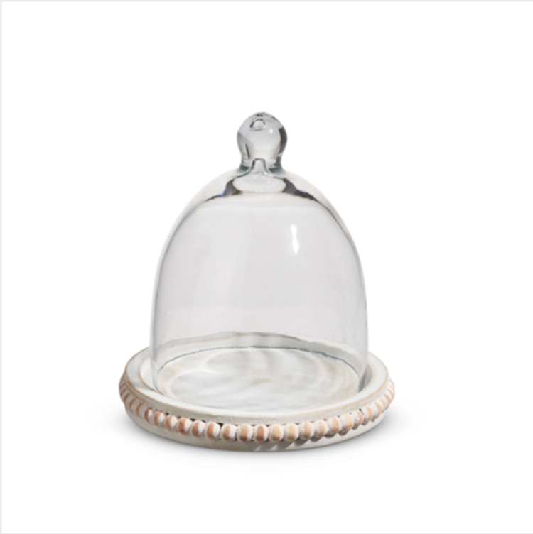 7in Whitewash Beaded Tray w Cloche