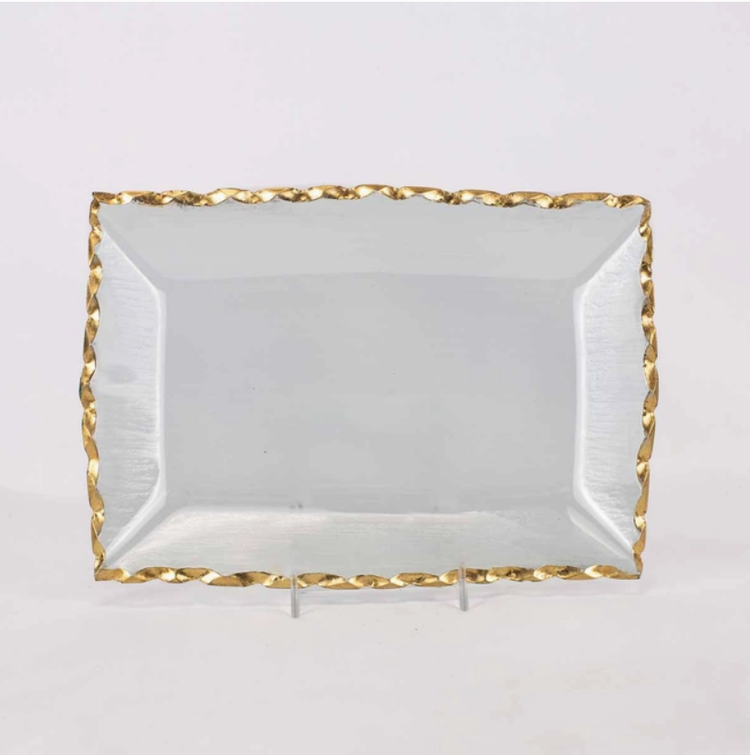 Glass/Gold Rectangle Serving Tray